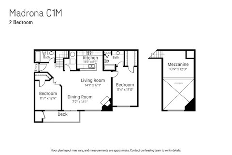 Floor plan for 2 beds, 2 baths, 1388 sqft